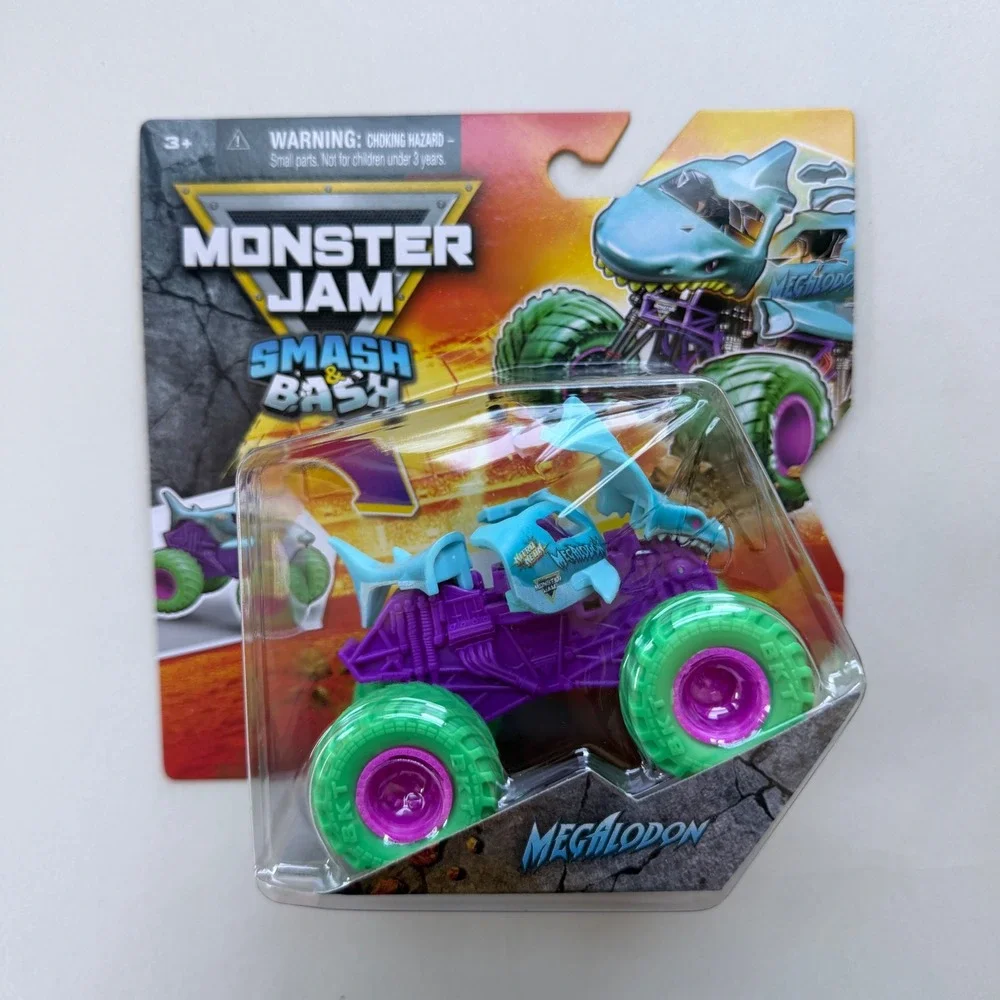 Monster Jam Smash & Bash Nitro Neon Megalodon Series 03 Purple Green Shark Truck